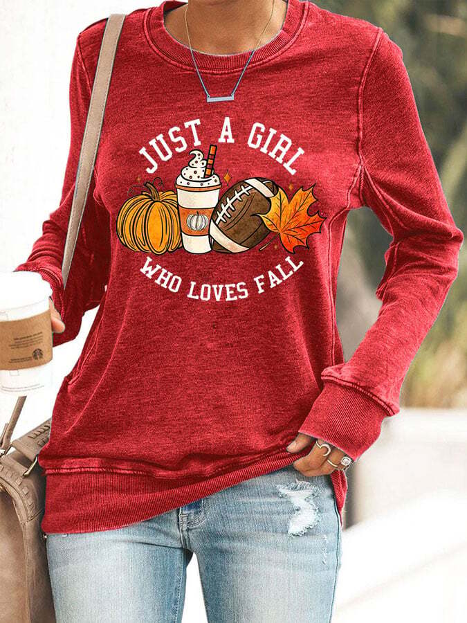 Women'S Casual Just A Girl Who Loves Fall Long-Sleeved Sweatshirt