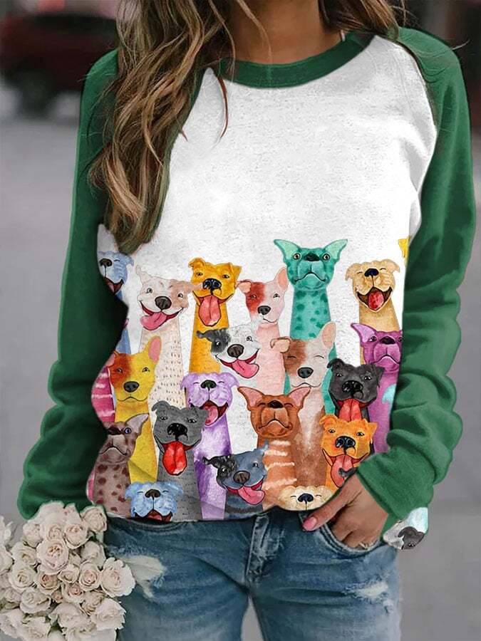 Women's Cute Dogs Print Casual Sweatshirt
