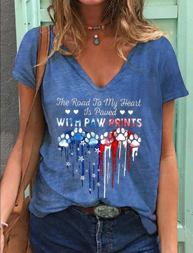 Women's The Road To My Heart Is Paved With Paw Prints Short Sleeve T-Shirt