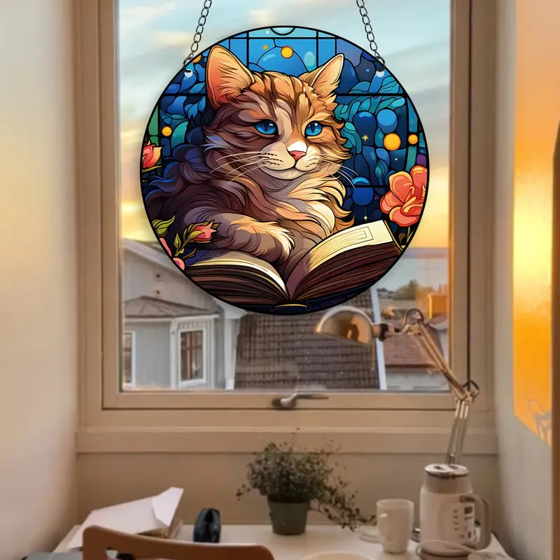 Cat Suncatchers Stained Window Hanging, Colorful Suncatcher For Window Indoor Home Bedroom Decor, Memorial Gifts For Christmas Anniversary Birthday Mother's Day