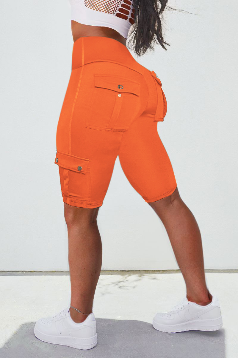 Flap Pocket High Waist Sports Biker Shorts