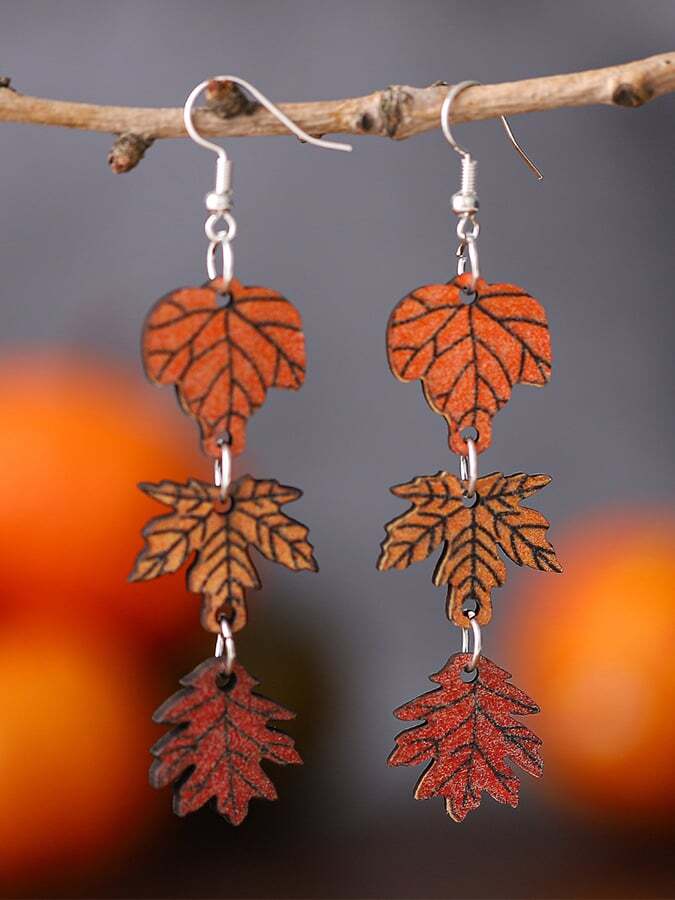 Women's Thanksgiving Maple Leaf Double sided Wood Earrings