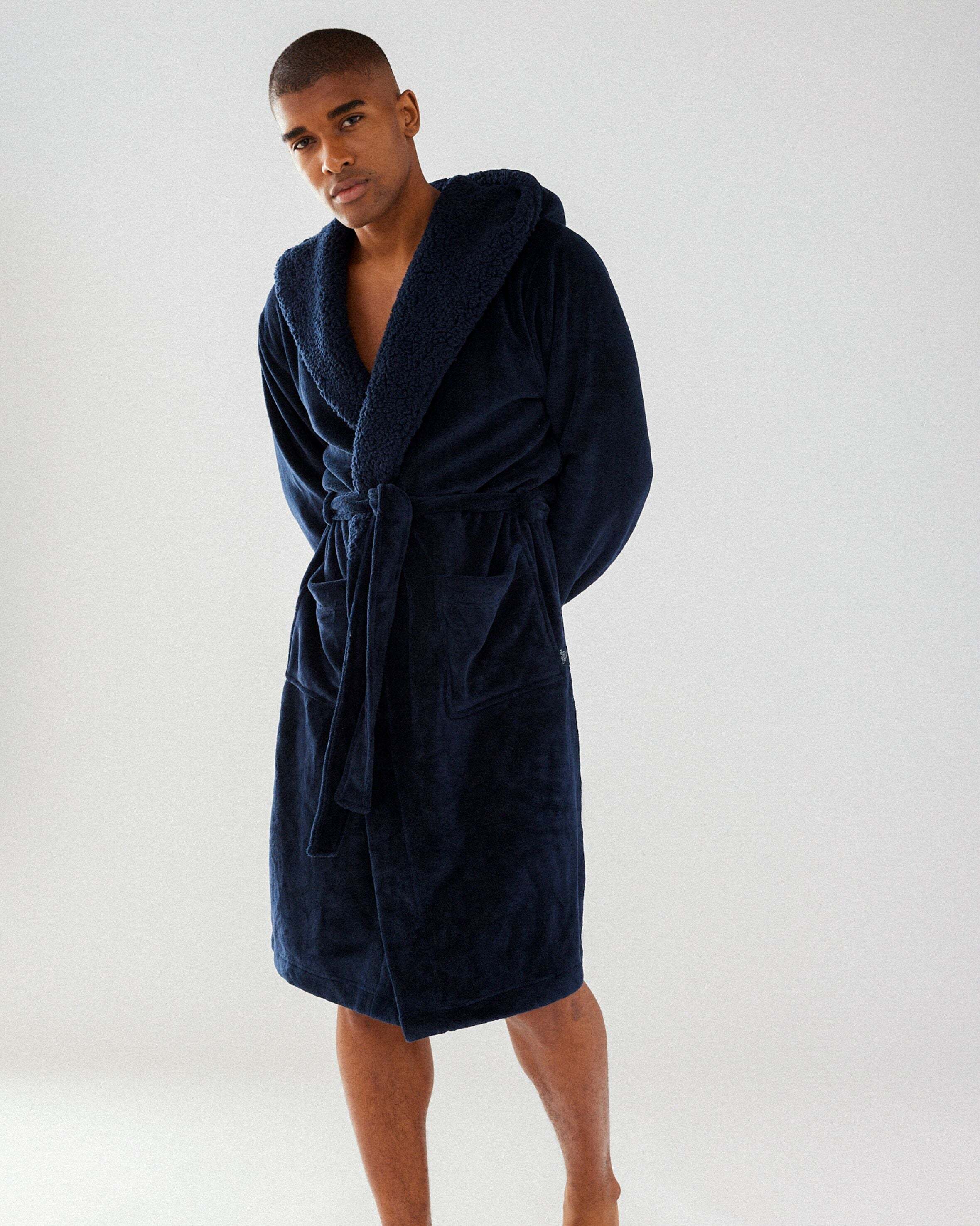 Men's Navy Fluffy Dressing Gown - Vertesel