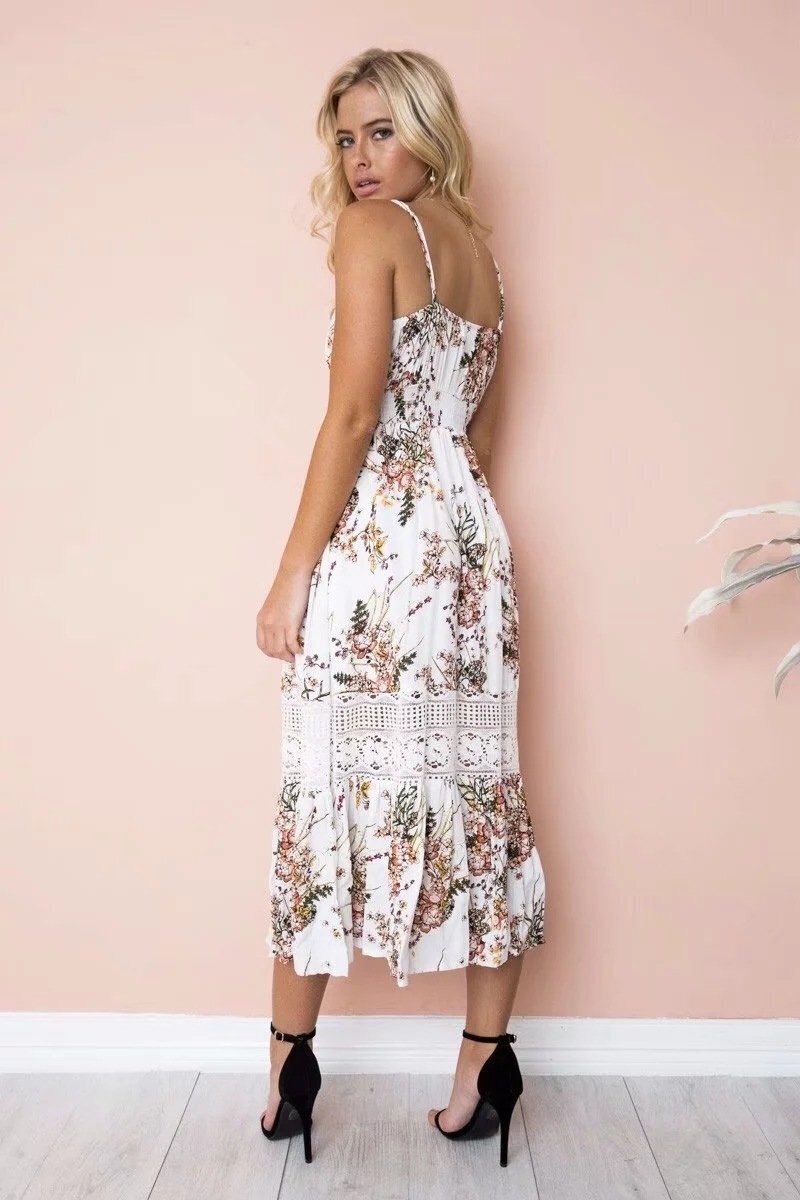 Sexy Vacation Style Printed Beach Strap Long Dress