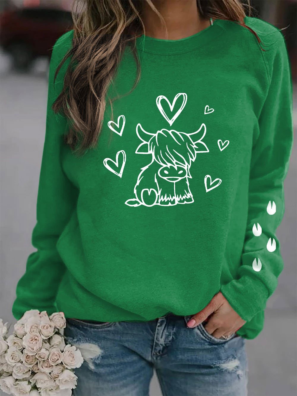 Women's Cute Highland Cow Print Sweatshirt