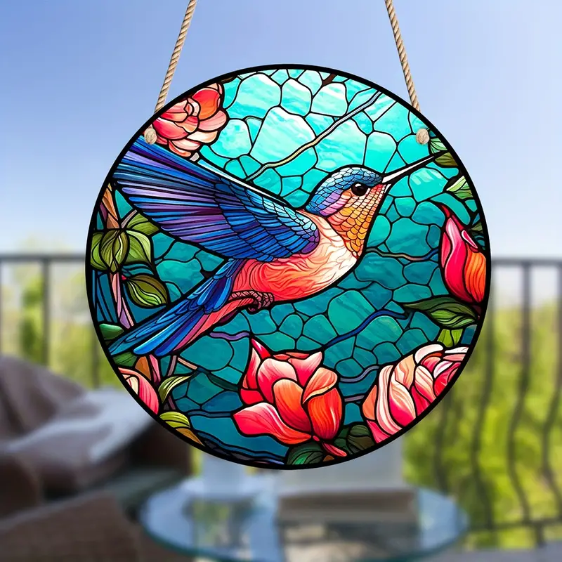 Bird Suncatcher - Stained Glass Window Hanging For Office, Room And Kitchen Decor, Garden Decorations, Symbol Of Lucky