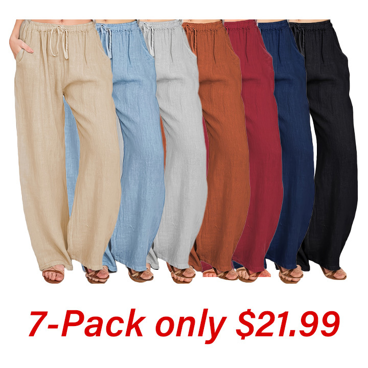 Women's Plus Size Solid Color Straight Drawstring Pants with Pockets