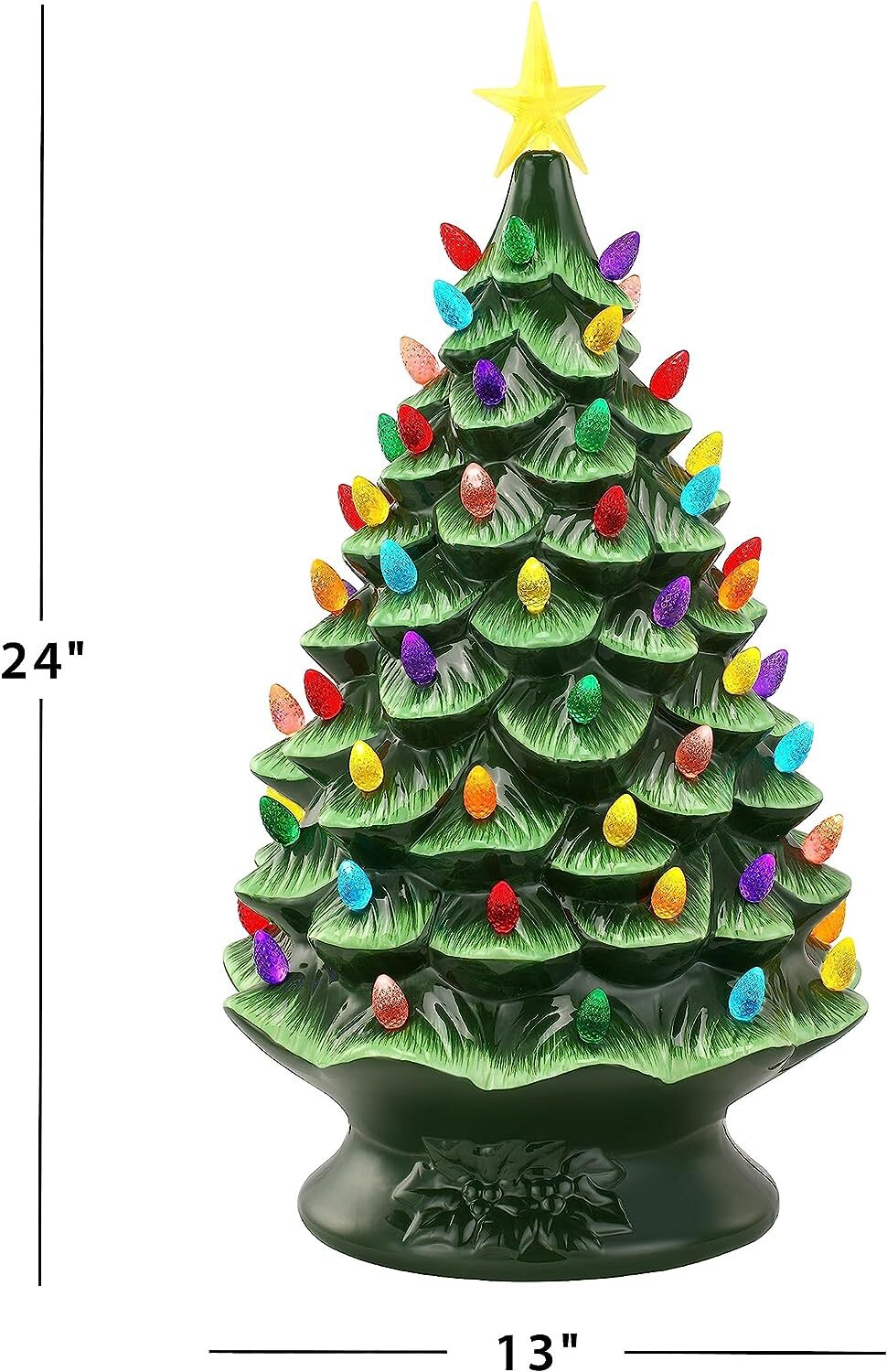 Mr. Christmas Nostalgic Ceramic Christmas Tree with LED Lights Indoor Decoration, 24 Inches, Pink