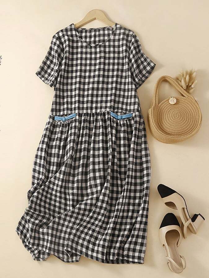 Cotton And Linen Loose Fitting Artistic Retro Button Up Dress