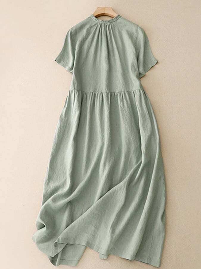 Artistic Loose Solid Short Sleeve Dress