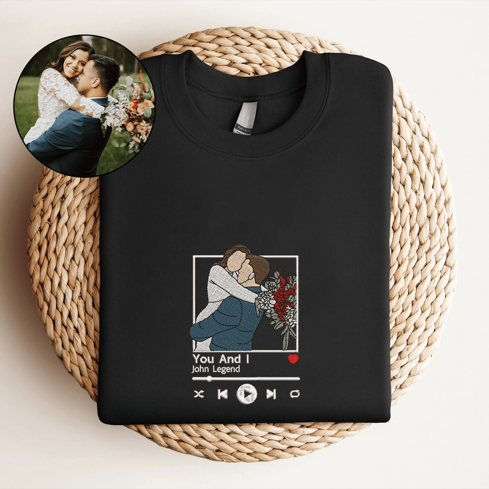 Custom Embroidered Sweatshirt Portrait Music Player Couple Family Gift For Boyfriend