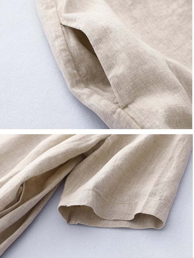 Cotton Linen Loose Short Sleeve Split Dress