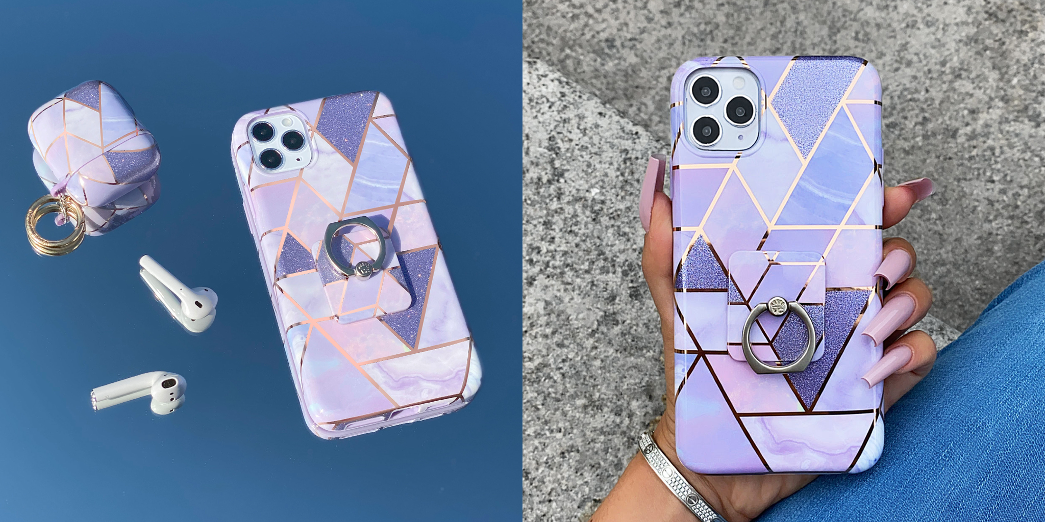 Purple Geometric Marble iPhone Case
