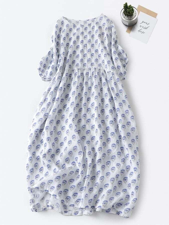 Cotton And Linen Print Dress