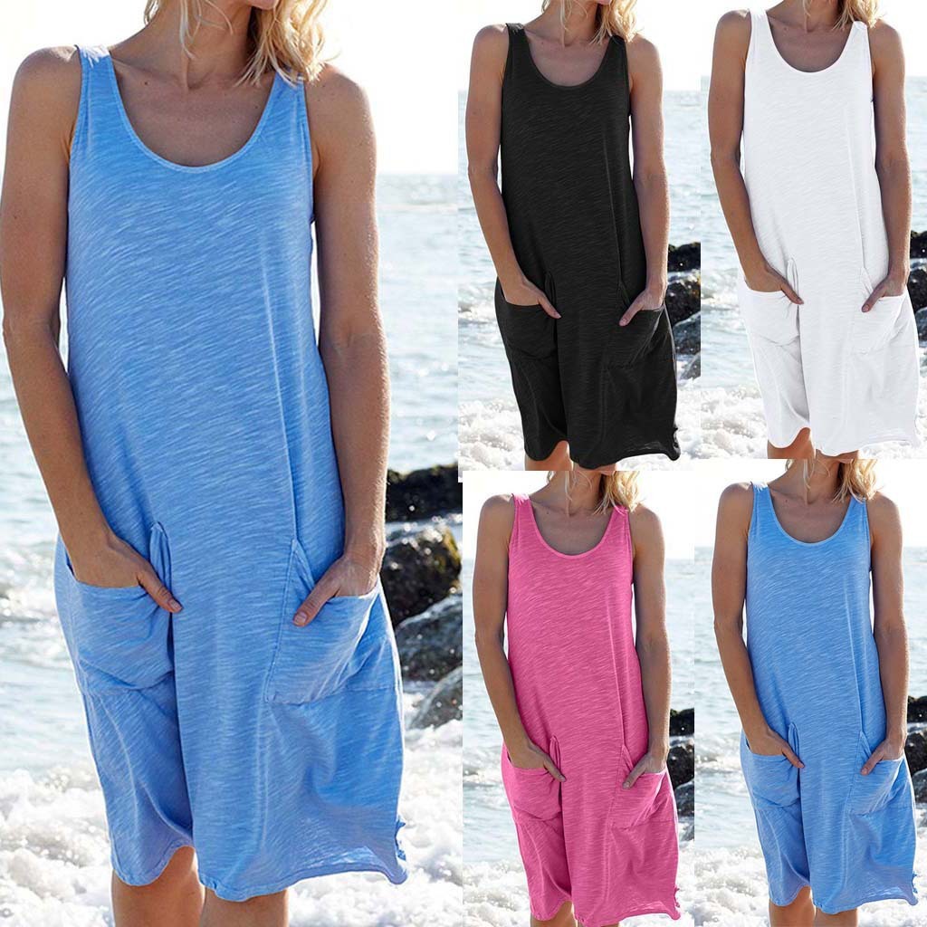 Round neck sleeveless knitted casual vest dress