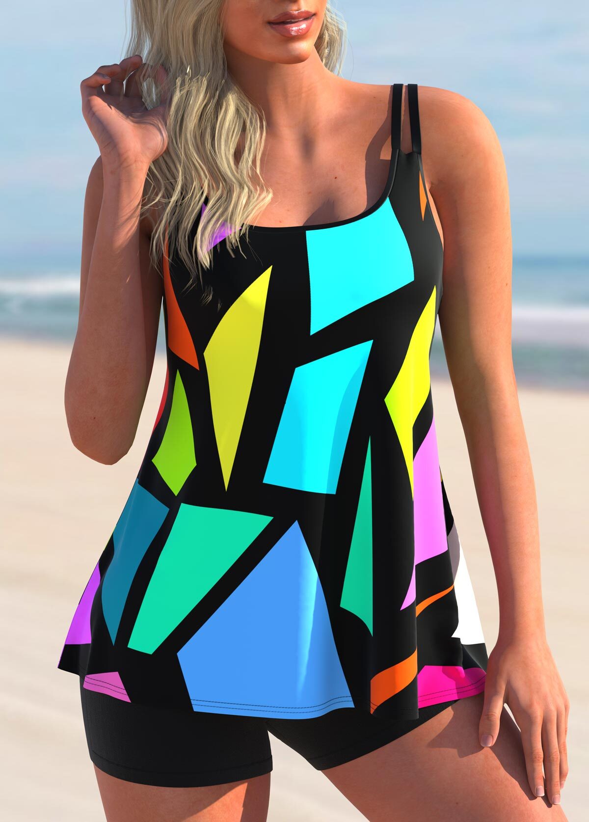 Tropical Plants Print Hot Pink Tankini Top