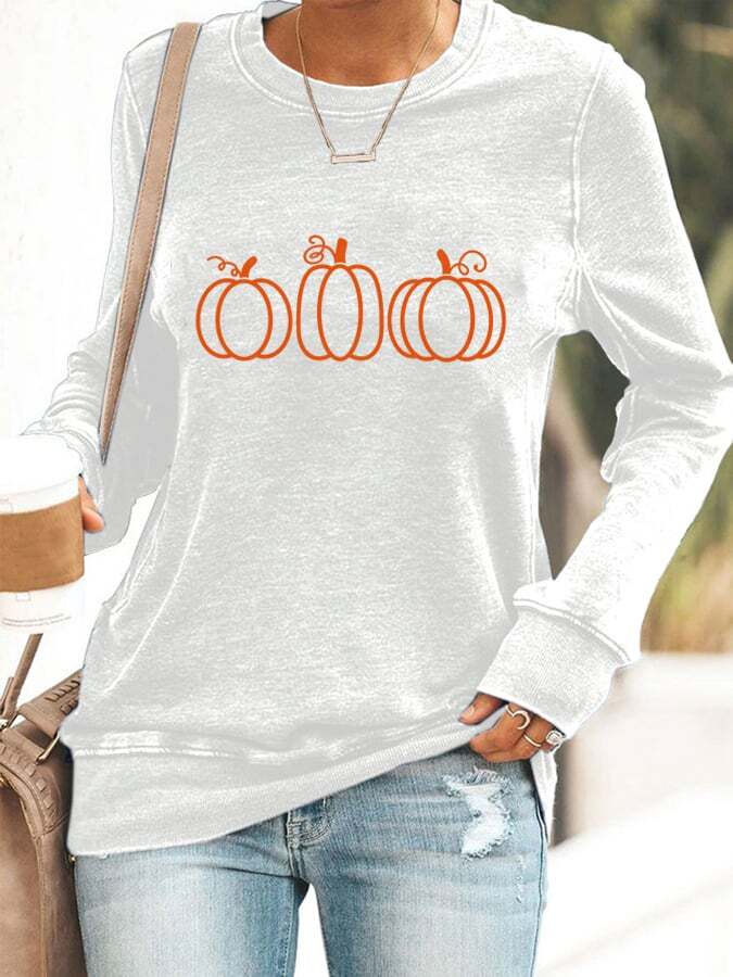 Women's Halloween Thanksgiving Pumpkin Print Sweatshirt