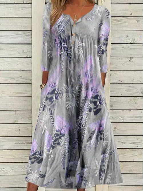 Casual Long sleeve Button Print Floral Dress