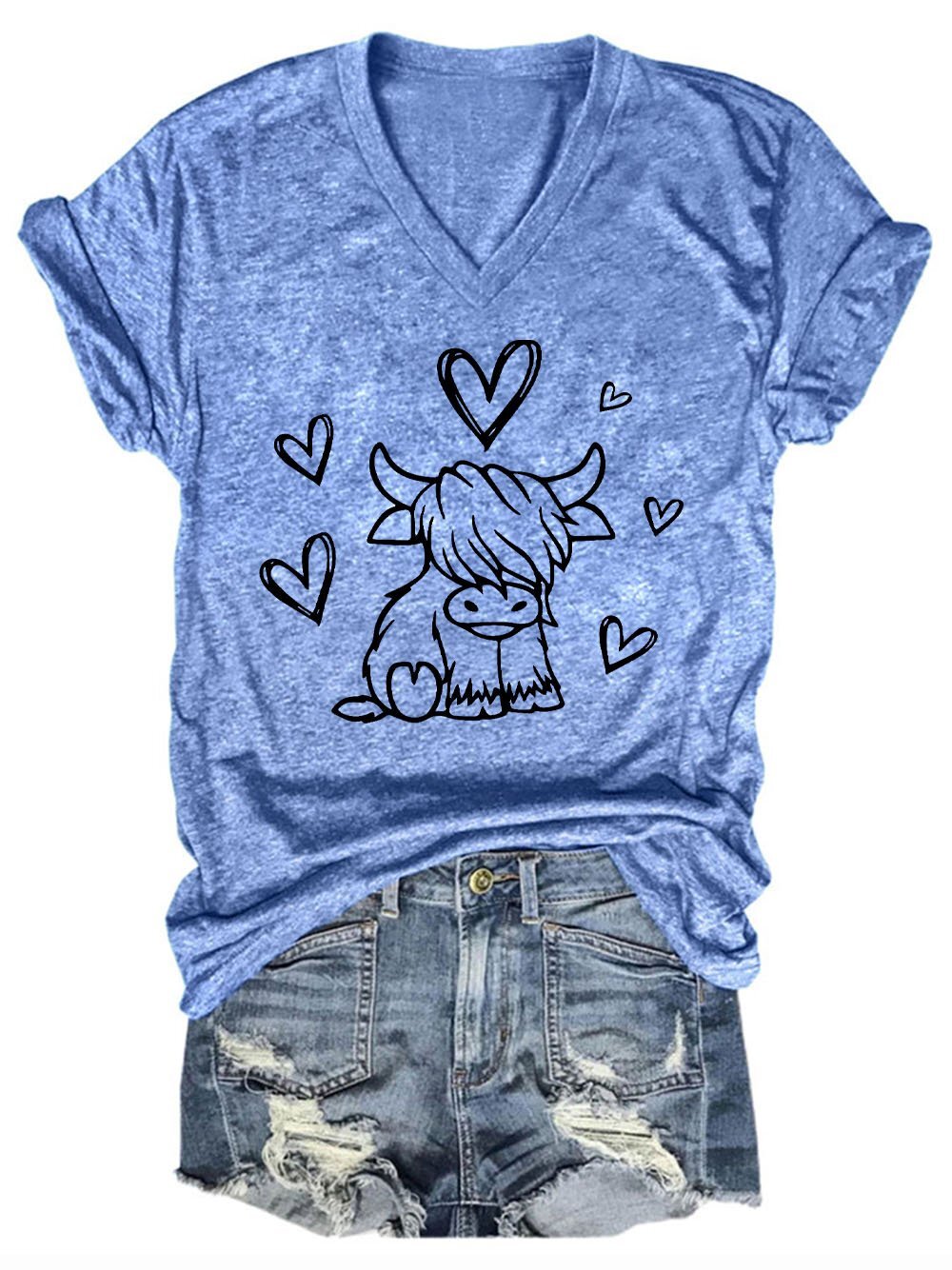 Women's Cute Highland Cow Print Casual T-Shirt