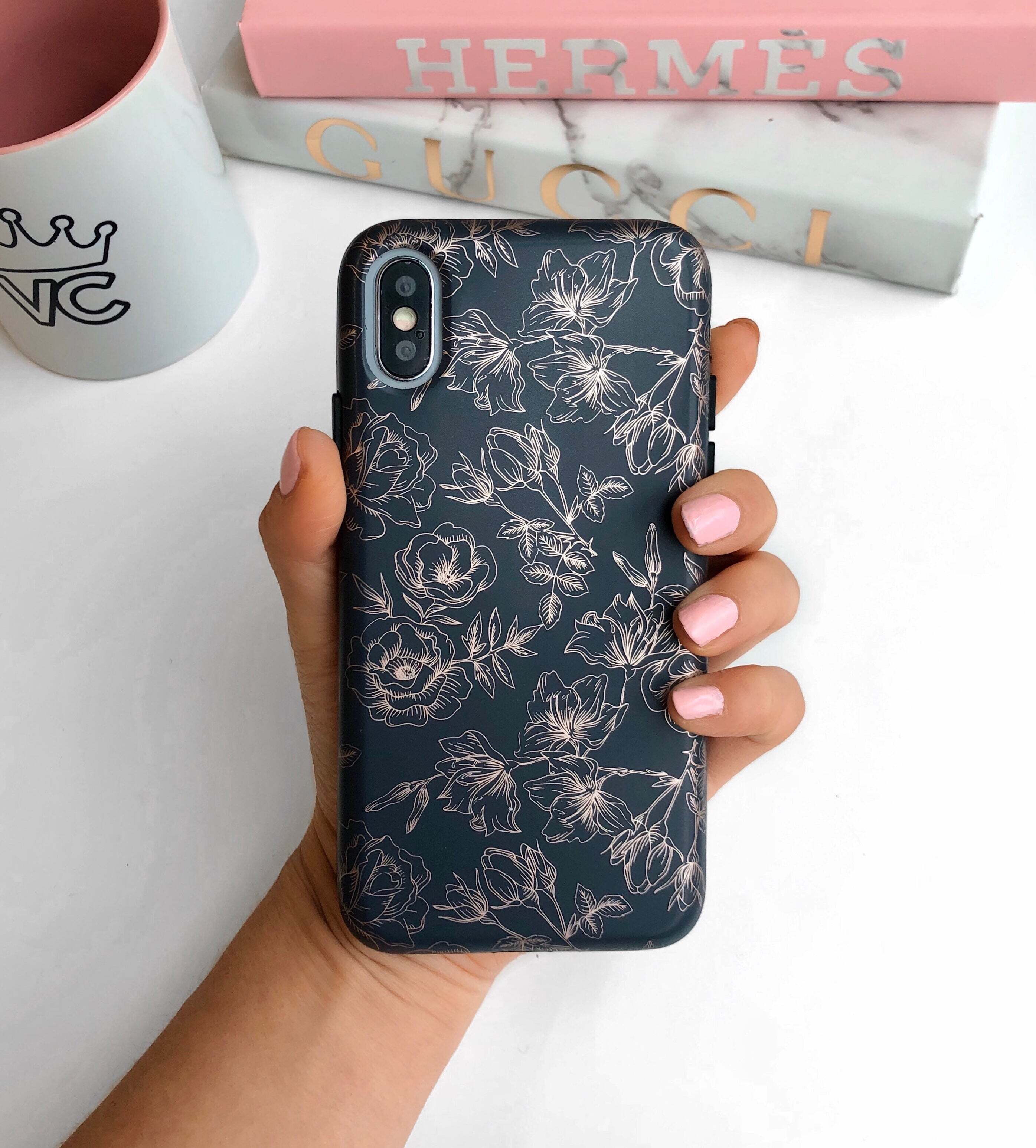 Floral Rose Gold Chrome iPhone Case