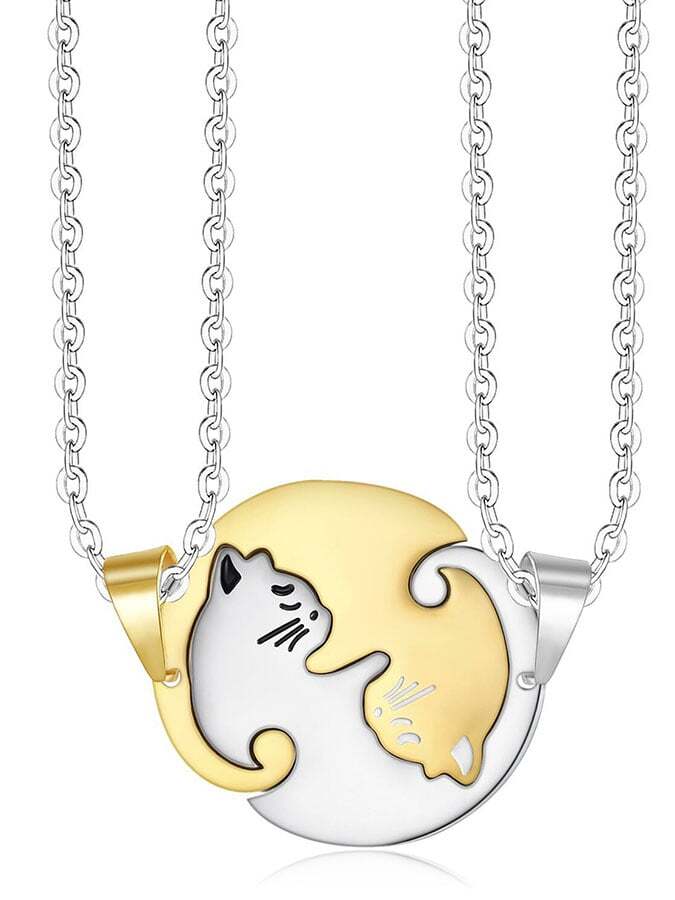 Two Cats Metal Necklace