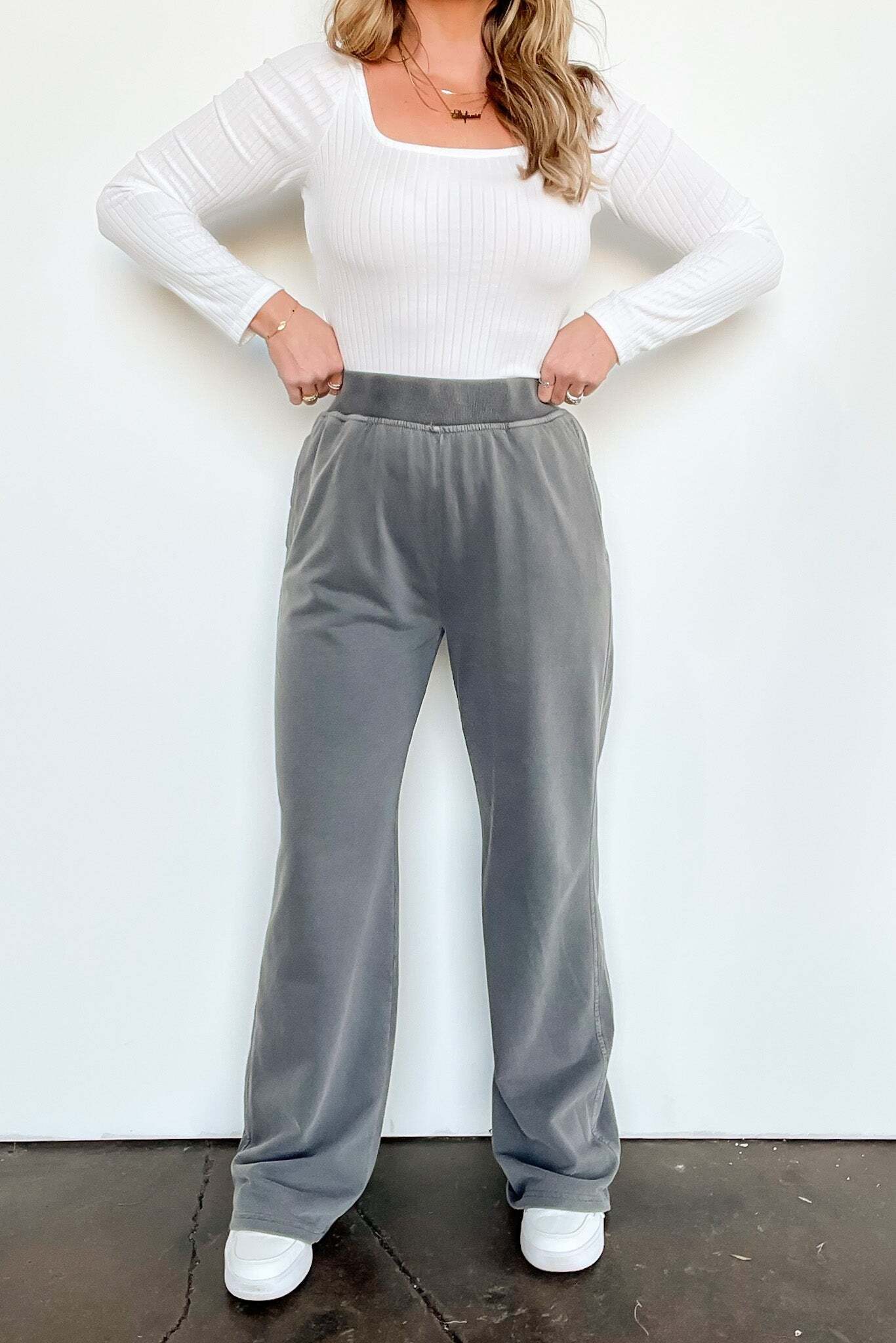 Take a Breather Mineral Wash Wide Leg Lounge Pants | CURVE - BACK IN STOCK