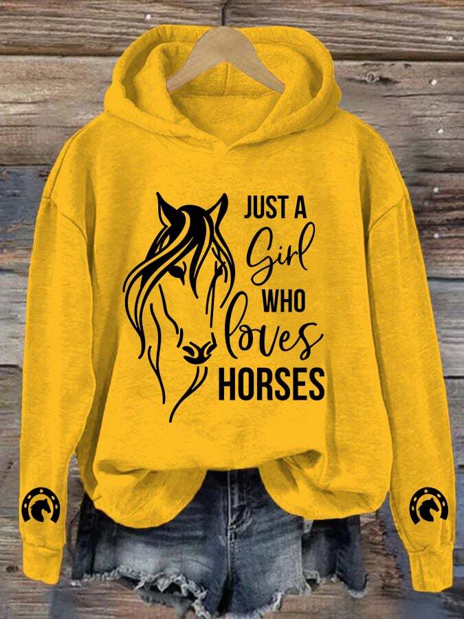 Women's Just A Girl Who Loves Horses Print Hooded Sweatshirt