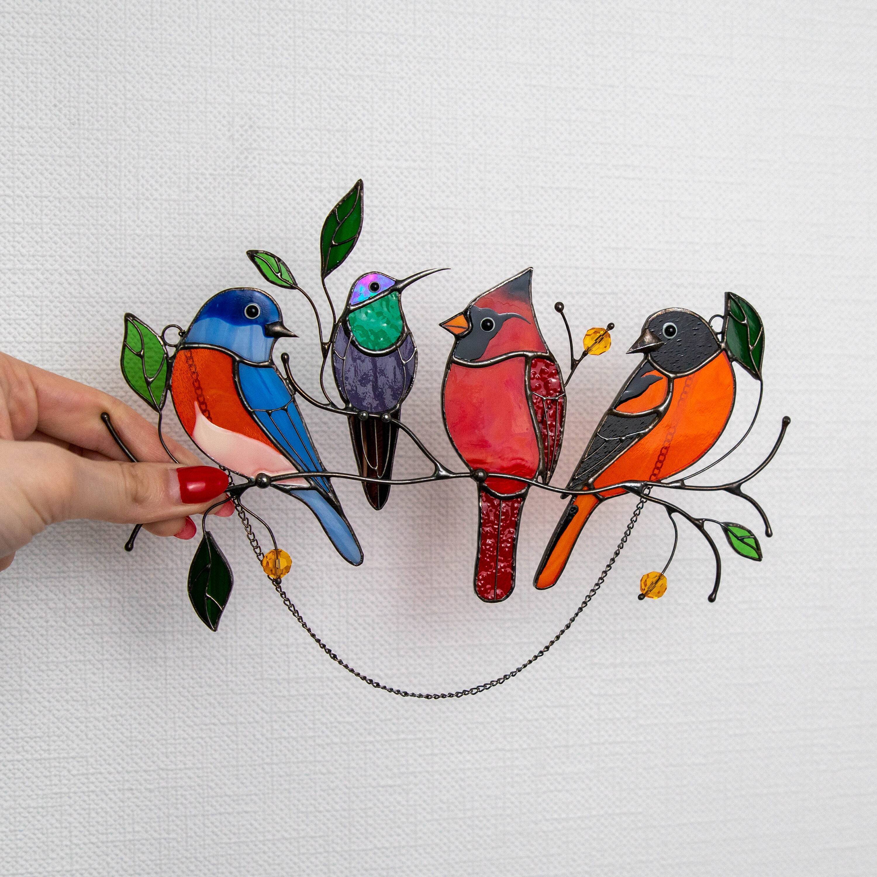 Birds stained glass window hangings Stained glass cardinal