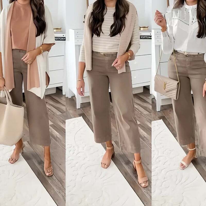 Stretch Twill Cropped Wide Leg Pants (BUY 4 FREE SHIPPING)