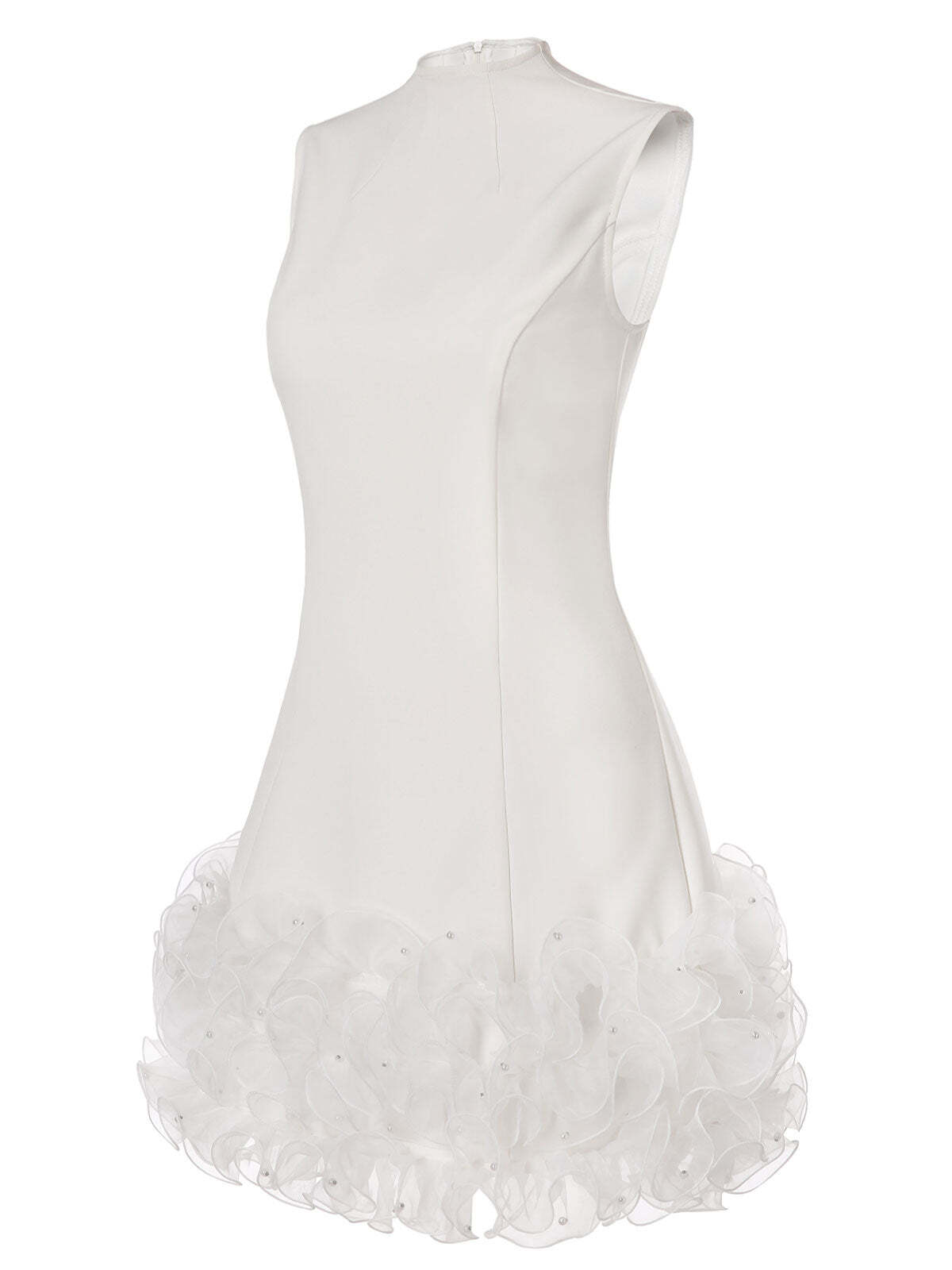 [Pre-Sale] White 1960s Stand Collar Ruffles Shift Dress