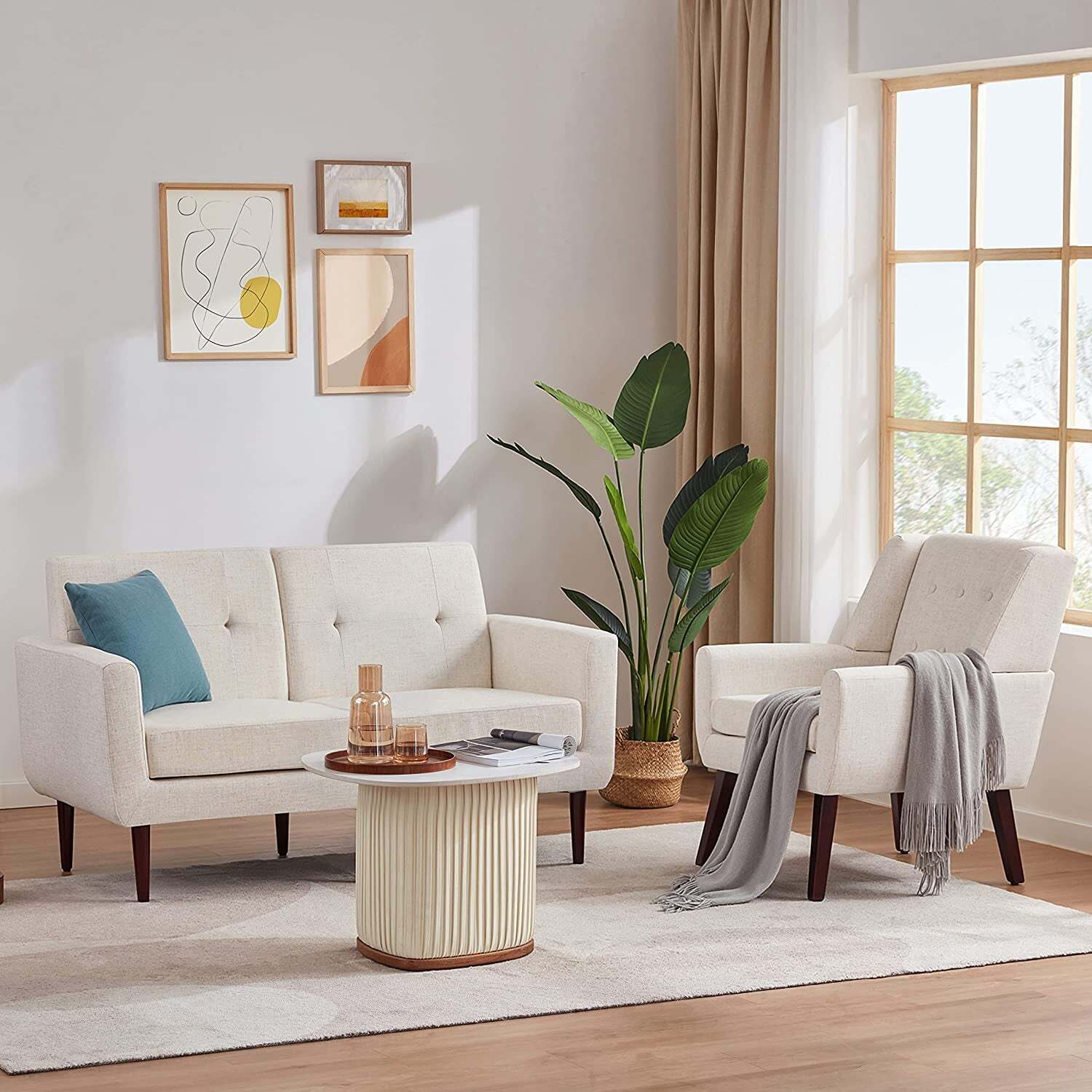 HUIMO Living Room Sofa Set 2 Piece, 58” Loveseat Small Couch and Comfy