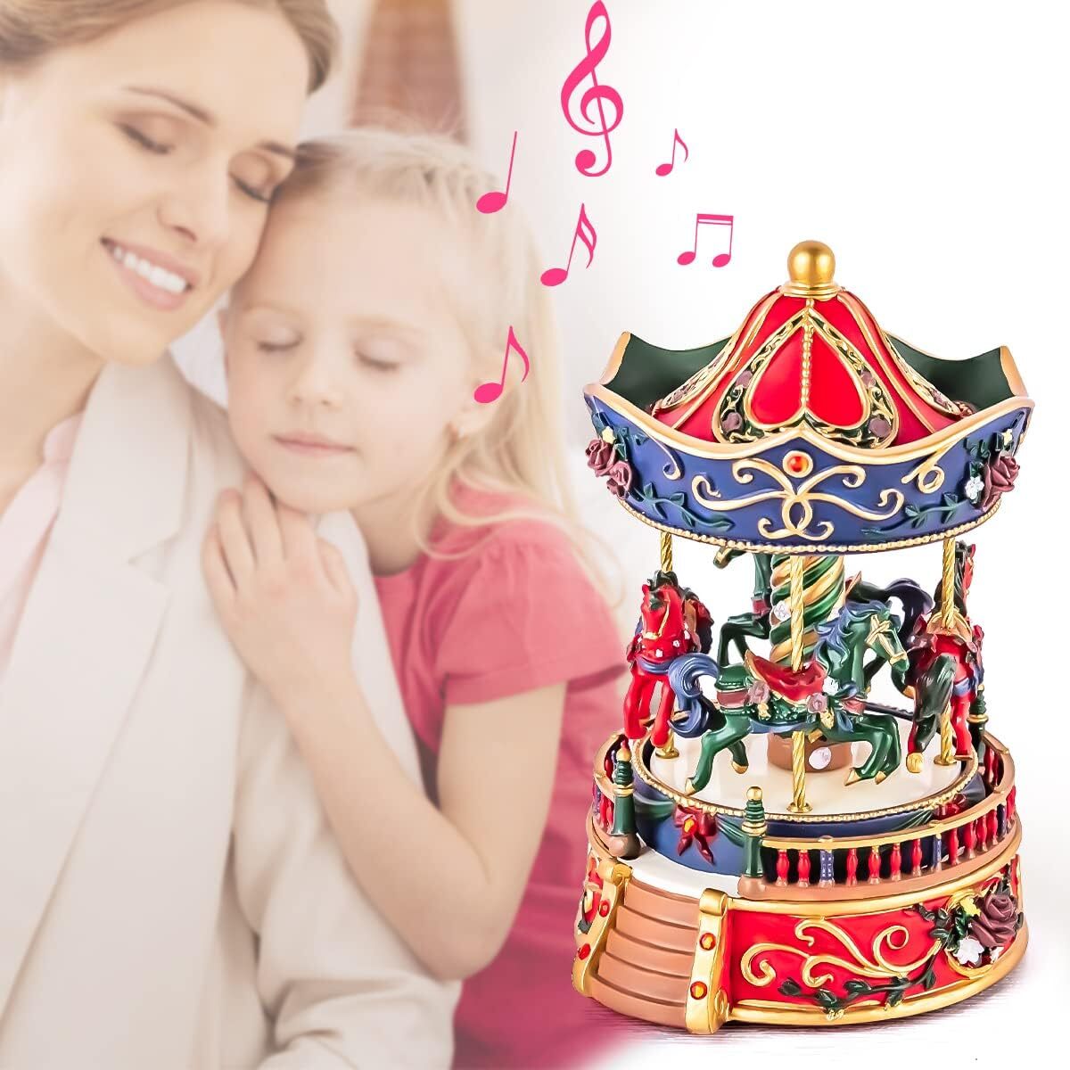 Mr.Winder Carousel Horse Music Box for Girls, Vintage Musical Box for Women Kids Wife Mom Daughter Birthday Anniversary Valentine Play Castle in The Sky