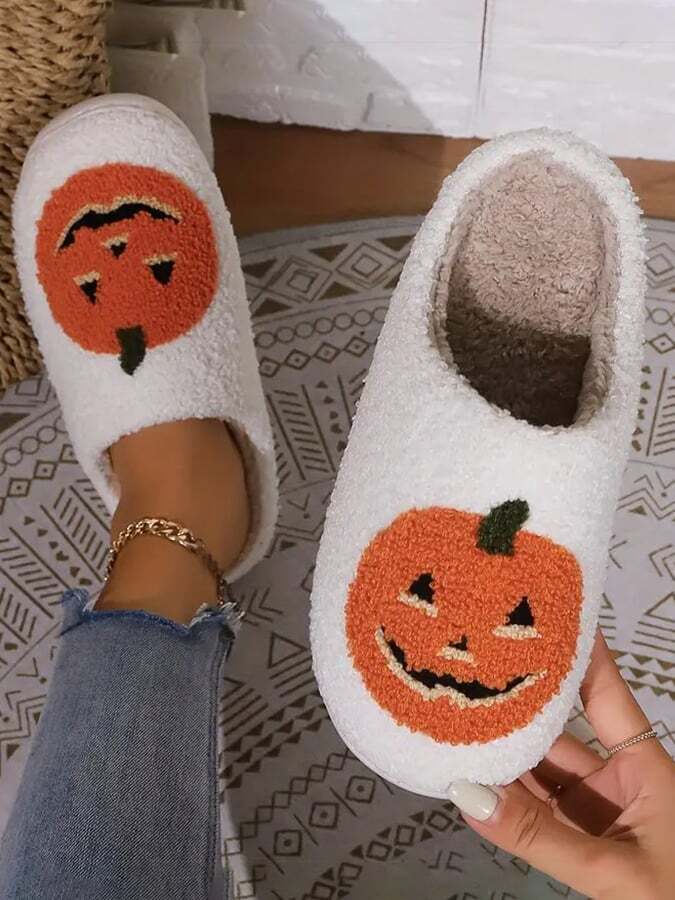 Women's Halloween Pumpkin Face Slippers