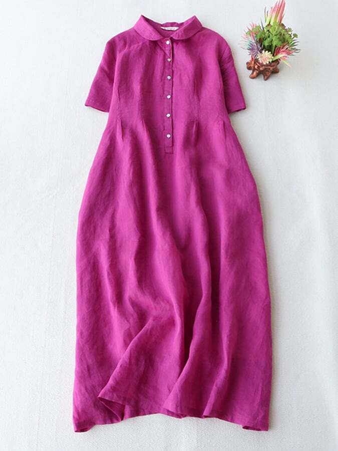 Casual Art Cotton Linen Shirt Dress
